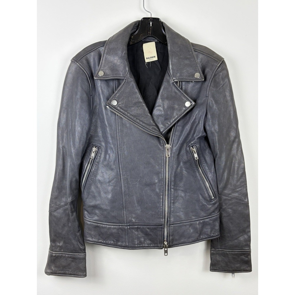 BLDWN Baldwin Flint Midnight Leather Biker Moto Jacket SZ S NWOT Retail $995 - Picture 1 of 8
